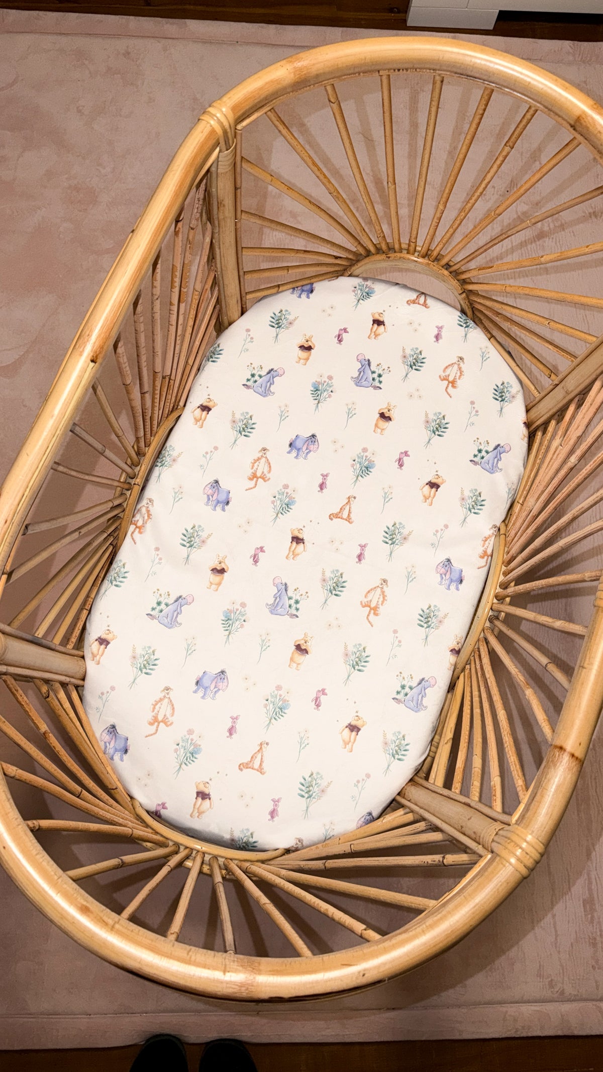 White soft Winnie the pooh - Bassinet / Co sleeper fitted sheet